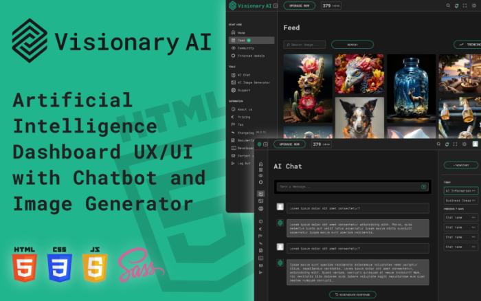 Template Situs Web Dasbor AI Visionary untuk Kecerdasan Buatan dengan Generator Gambar dan Obrolan