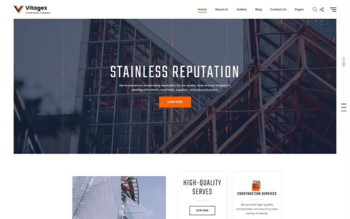 Vitagex - Template Situs Web HTML Multihalaman Modern Perusahaan Konstruksi