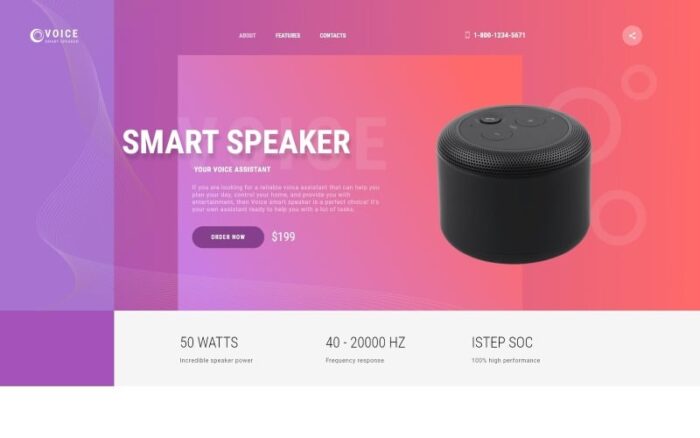 Suara - Templat Halaman Arahan HTML Kreatif Satu Halaman Speaker Cerdas