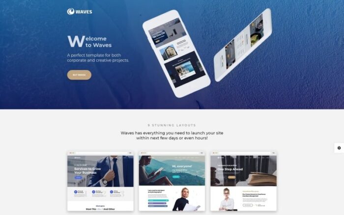 Waves - Template Situs Web Bisnis Satu Halaman dengan 9 dalam 1