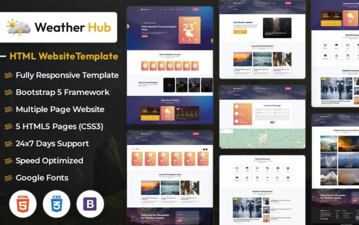 Weather Hub - Template HTML Responsif