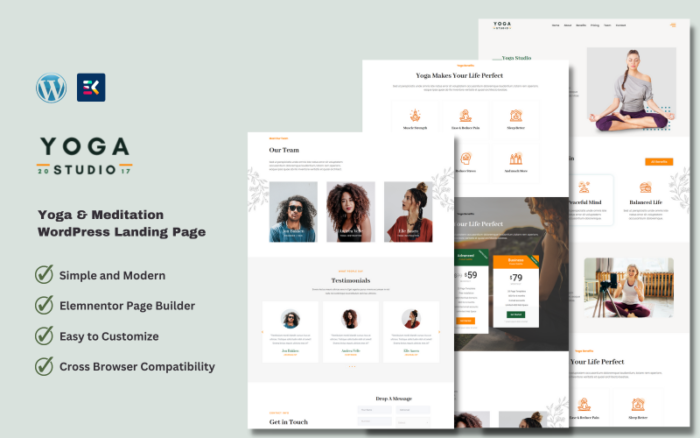 Yoga Studio Personalized WP Landing Page