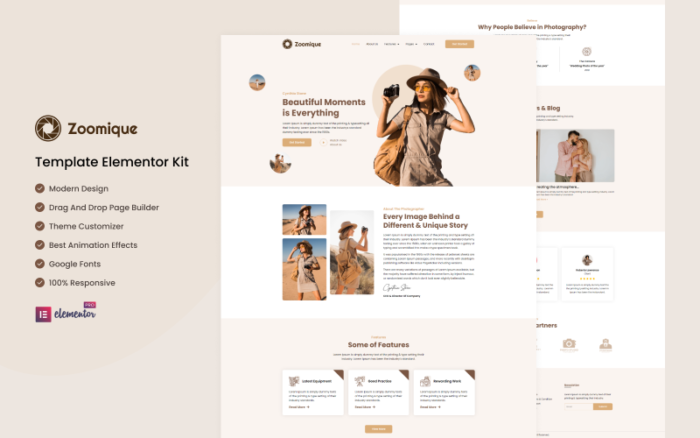 Zoomique -  Photography and Video Recording Services Elementor Template Kit