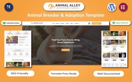 Animal Alley - Animal Breeder & Adoption WordPress Elememtor Template