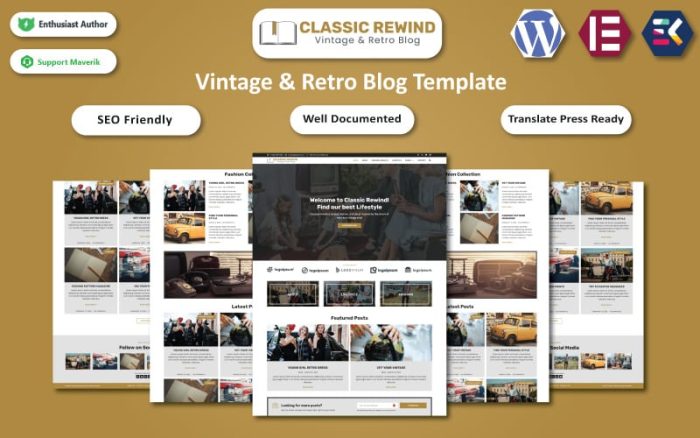 Classic Rewind - Vintage & Retro Blog Elementor Template