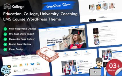 Kollege - Education, College, University, Coaching, School, LMS, and Online Course WordPress Theme