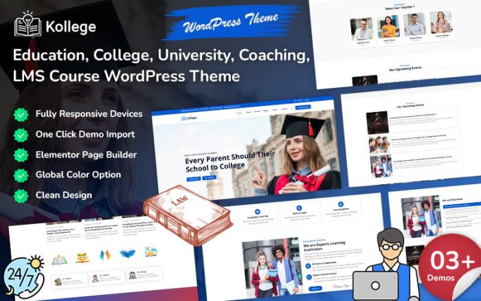 Kollege - Education, College, University, Coaching, School, LMS, and Online Course WordPress Theme