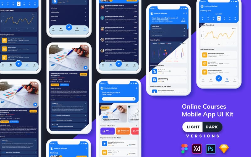 Online Courses Mobile App UI Kit (Light & Dark)