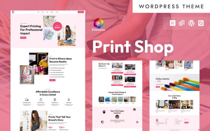 Printoria - Print Shop & Merchandise Printing WordPress Elementor Theme