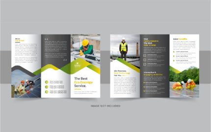 Solar energy trifold brochure, eco energy or solar panel trifold brochure template design