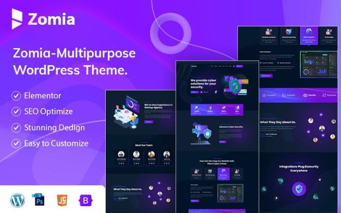 Zomia - Cyber Security Services Elementor WordPress Theme.